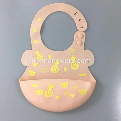 Fasil Netwayaj Silicone Bib pou Ti bebe / Timoun / Timoun